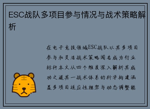 ESC战队多项目参与情况与战术策略解析